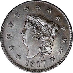 1817 1C 13 Stars. N-3, R.2. MS61 Brown NGC. AU50 EAC. 1817[1C] 13 Stars. N-3, R.2. MS61 Brown NGC. A