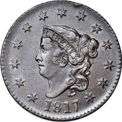 1817 1C 13 Stars. N-3, R.2. MS62 Brown NGC. AU50 EAC. 1817[1C] 13 Stars. N-3, R.2. MS62 Brown NGC. A