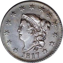 1817 1C 13 Stars. N-3, R.2. AU58 NGC. XF40 EAC. A love 1817[1C] 13 Stars. N-3, R.2. AU58 NGC. XF40 E