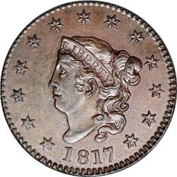 1817 1C 13 Stars. N-6, R.1. MS63 Brown NGC. AU50 EAC. 1817[1C] 13 Stars. N-6, R.1. MS63 Brown NGC. A