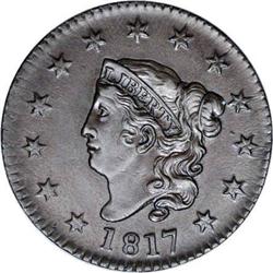 1817 1C 13 Stars. N-6, R.1. AU58 NGC. XF45 EAC. An int 1817[1C] 13 Stars. N-6, R.1. AU58 NGC. XF45 E
