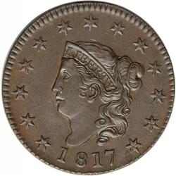 1817 1C 13 Stars AU58 NGC. N-11, R.1. Brown with gloss 1817[1C] 13 Stars. N-11, R.1. AU58 NGC. XF45 