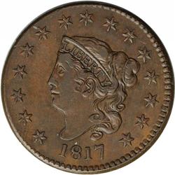 1817 1C 15 Stars AU55 NGC. N-16, R.1. Brown with smoot 1817[1C] 15 Stars. N-16, R.1. AU55 NGC. XF40 