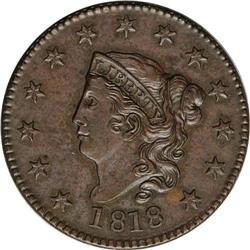 1818 1C N-1, R.2. MS61 Brown NGC. AU50 EAC. An earlier 1818[1C] N-1, R.2. MS61 Brown NGC. AU50 EAC.