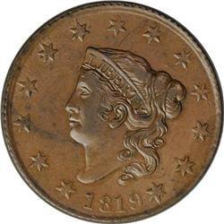 1819 1C Small Date. N-3, R.3. AU58 NGC. XF40 EAC. A fa 1819[1C] Small Date. N-3, R.3. AU58 NGC. XF40