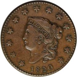 1820 1C Small Date XF45 NGC. N-4, R.5. Easily identifi 1820[1C] Small Date. N-4, Low R.4. XF45 NGC. 