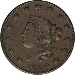 1820 1C Small Date AU50 NGC. N-6, R.5. The distinguish 1820[1C] Small Date. N-6, Low R.4. AU50 NGC. 