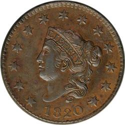 1820 1C Large Date AU55 NGC. N-11, High R.2. A long pe 1820[1C] Large Date. N-11, High R.2. AU55 NGC