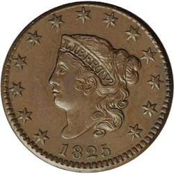 1825 1C --Reverse Planchet Flaw--NCS. AU Details. N-10, 1825[1C] N-10, High R.3--Reverse Planchet Fl