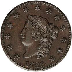 1826 1C AU55 NGC. N-1, Early Die State, Low R.2. The v 1826[1C] N-1, Low R.2. AU55 NGC. XF 40 EAC.