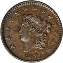 1826 1C MS61 Brown NGC. N-4, Early Die State, Low R.2. 1826[1C] N-4, Low R.2. MS61 Brown NGC. AU50 E