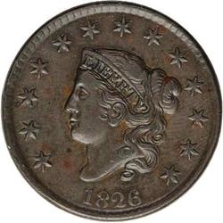 1826 1C AU58 NGC. N-4, Late Die State, Low R.2. Flow l 1826[1C] N-4, Low R.2. AU58 NGC. VF35 EAC.