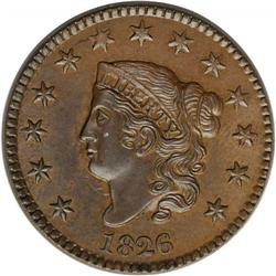 1826 1C N-7, R.1. MS62 Brown NGC. AU55 EAC. Graded a c 1826[1C] N-7, R.1. MS62 Brown NGC. AU55 EAC.