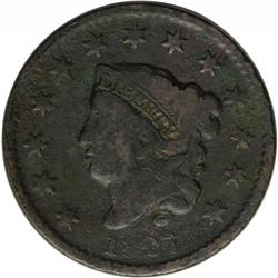 1827 1C --Corroded--NCS. VG Details. N-10, Usual Die St 1827[1C] N-10, R.5--Corroded--NCS. VG Detail