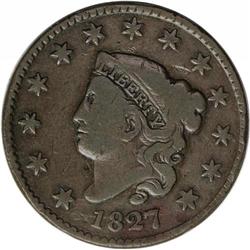 1827 1C --Improperly Cleaned--NCS. VG Details. N-12, R. 1827[1C] N-12, R.5--Improperly Cleaned--NCS.