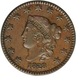 1828 1C Large Narrow Date AU55 NGC. N-5, R.2. NDS a. P 1828[1C] Large Narrow Date. N-5, R.2. AU55 NG