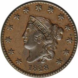 1828 1C Large Narrow Date AU55 NGC. N-8, R.3. NDS A. P 1828[1C] Large Narrow Date. N-8, R.3. AU55 NG