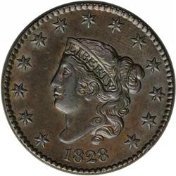 1828 1C Large Narrow Date AU58 NGC. N-11, R.2. NDS B. 1828[1C] Large Narrow Date. N-11, R.2. AU58 NG