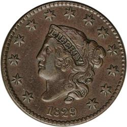 1829 1C Medium Letters. N-3, R.3. AU50 NGC. VF35 EAC. 1829[1C] Medium Letters. N-3, R.3. AU50 NGC. V