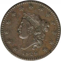 1829 1C Large Letters XF45 NGC. N-6, R.1. The L in LIB 1829[1C] Large Letters. N-6, R.1. XF45 NGC. V