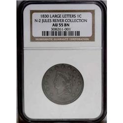 1830 1C Large Letters. N-2, High R.2. AU55 NGC. XF40 E 1830[1C] Large Letters. N-2, High R.2. AU55 N