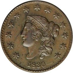 1830 1C Large Letters AU50 NGC. N-4, R.2. NDS A. 1830[1C] Large Letters. N-4, R.2. AU50 NGC and EAC.