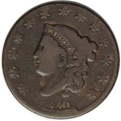 1830 1C Large Letters--Corroded--NCS. VG Details. N-4, 1830[1C] Large Letters. N-4, R.2--Corroded--N