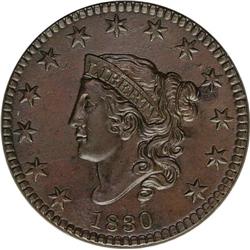 1830 1C Large Letters MS61 Brown NGC. N-8, R.1. NDS B. 1830[1C] Large Letters. N-8, R.1. MS61 Brown 