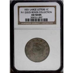 1831 1C Large Letters. N-1, R.1. AU58 NGC. XF45 EAC. A 1831[1C] Large Letters. N-1, R.1. AU58 NGC. X
