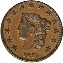 1831 1C Large Letters AU58 NGC. N-12, R.1. Early Die S 1831[1C] Large Letters. N-12, R.1. AU58 NGC. 