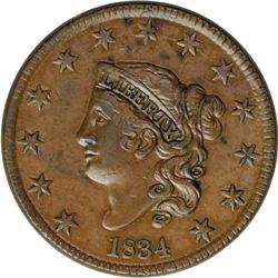 1834 1C Small 8, Large Stars, Medium Letters AU58 NGC. 1834[1C] Small 8, Large Stars, Medium Letters