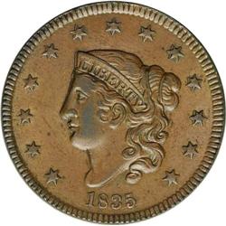 1835 1C N-5, R.2. Small 8 and Stars. AU58 NGC. XF45 EA 1835[1C] Small 8 and Stars. N-5, R.2. AU58 NG
