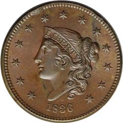 1836 1C MS64 Brown NGC. N-3, R.1. Intermediate Die Sta 1836[1C] N-3, R.1. MS64 Brown NGC. AU55 EAC.