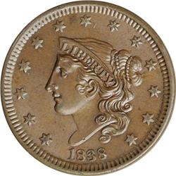 1838 1C N-12, R.2. MS65 Brown NGC. MS60 EAC. A remarka 1838[1C] N-12, R.2. MS65 Brown NGC. MS60 EAC.