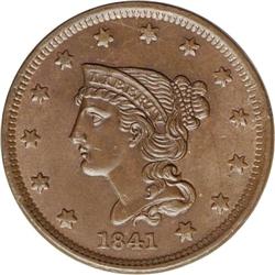 1841 1C MS64 Brown NGC. N-7, R.2. Dull lumps beneath t 1841[1C] N-7, R.2. MS64 Brown NGC. XF45 EAC.