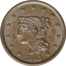 1843 1C Petite Head, Small Letters MS62 Brown NGC. N-2 1843[1C] Petite Head, Small Letters. N-2, R.1