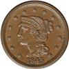 Image 1 : 1845 1C MS63 Brown NGC. N-9, R.2. Late Die State. The 1845[1C] N-9, R.2. MS63 Brown NGC. XF45 EAC.