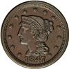Image 1 : 1847 1C N-24, R.1. MS62 Brown NGC. AU50 EAC. Grellman 1847[1C] N-24, R.1. MS62 Brown NGC. AU50 EAC.