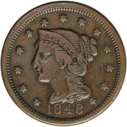 1848 1C VF20 NGC. N-42, R.6. The obverse is the same a 1848[1C] N-42, R.6. VF20 NGC. VG8 EAC.