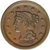 Image 1 : 1849 1C MS62 Brown NGC. N-2, R.2. Brown obverse with a 1849[1C] N-2, R.2. MS62 Brown NGC. AU50 EAC.