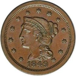 1849 1C MS65 NGC. N-7, R.4. Brown with smooth, frosty 1849[1C] N-7, R.4. MS65 NGC. AU55 EAC.