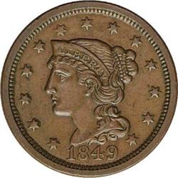 1849 1C MS63 Brown NGC. N-10, R.3. Brown with smooth, 1849[1C] N-10, R.3. MS63 Brown NGC. XF40 EAC.