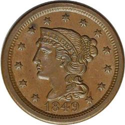 1849 1C MS63 Brown NGC. N-11, R.1. Brown with smooth, 1849[1C] N-11, R.1. MS63 Brown NGC. XF45 EAC.