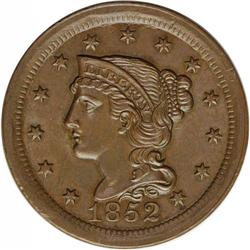1852 1C MS64 Brown NGC. N-9, 22, R.1. Brown with smoot 1852[1C] N-9, 22, R.1. MS64 Brown NGC. MS60 E