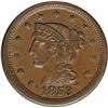 Image 1 : 1853 1C AU58 NGC. N-1, High R.2. Brown with smooth, gl 1853[1C] N-1, High R.2. AU58 NGC. XF45 EAC.