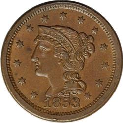 1853 1C --Obverse Scratched--NCS. AU Details. N-4, High 1853[1C] N-4, High R.3--Obverse Scratched--N