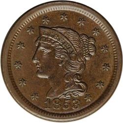 1853 1C MS64 Brown NGC. N-9, Low R.2. Brown with smoot 1853[1C] N-9, Low R.2. MS64 Brown NGC. MS60 E