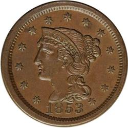 1853 1C MS62 Brown NGC. N-11, Low R.2. Brown with smoo 1853[1C] N-11, Low R.2. MS62 Brown NGC. AU50 