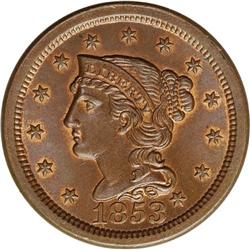 1853 1C N-20, R.3. MS66 S Brown NGC. MS63 EAC. Grellm 1853[1C] N-20, R.3. MS66 [S Brown NGC. MS63 EA