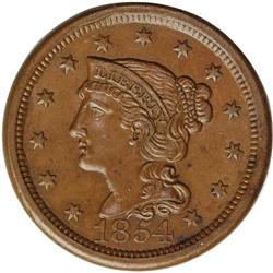 1854 1C N-20, R.3. MS63 Brown NGC. AU50 EAC. Grellman 1854[1C] N-20, R.3. AU50 EAC.